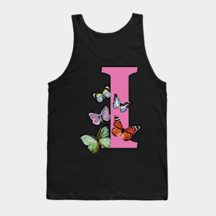 Letter pink I with colorful butterflies Tank Top